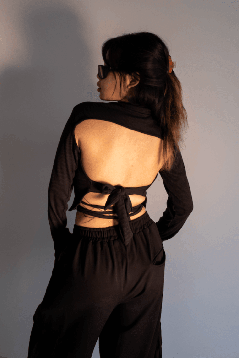 Black Backless Shirt - dripdome ( Passionfruit )